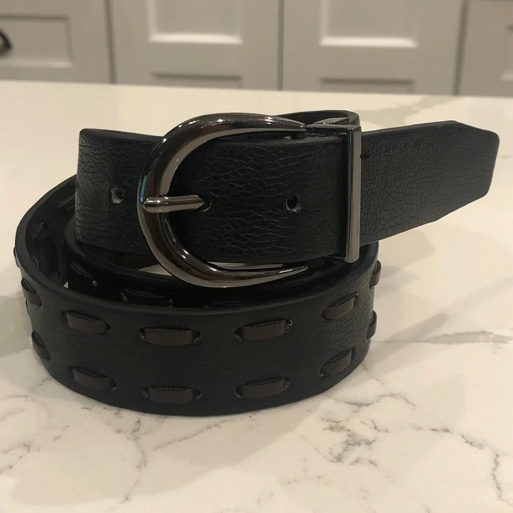 Unbranded Mens Brown Black Reversible Faux Leather Belt Size 36 Casual Woven